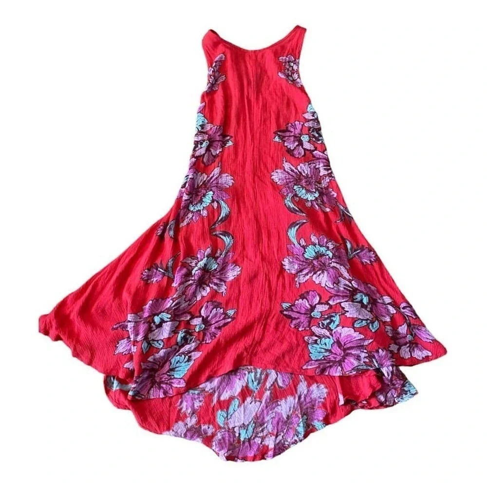Free People Sleeveless High Neck Size XS Floral Mini Red 100% Viscose Relaxed - Picture 2 of 12